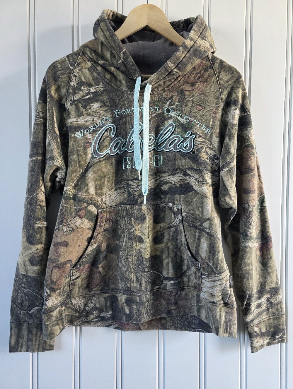 Cabela's Camouflage Camo Pullover Hoodie Green Teal Womens Medium